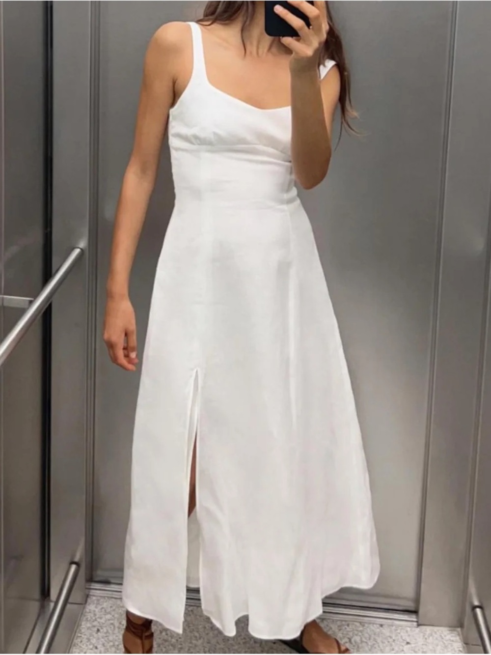 Sleeveless White Maxi Dress with Front Slit